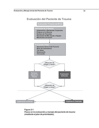 Evaluación y Manejo Inicial del Paciente de Trauma 33
Figura 2-1
Pasos en la evaluación y manejo del paciente de trauma
(mediante el plan de prioridades).
 