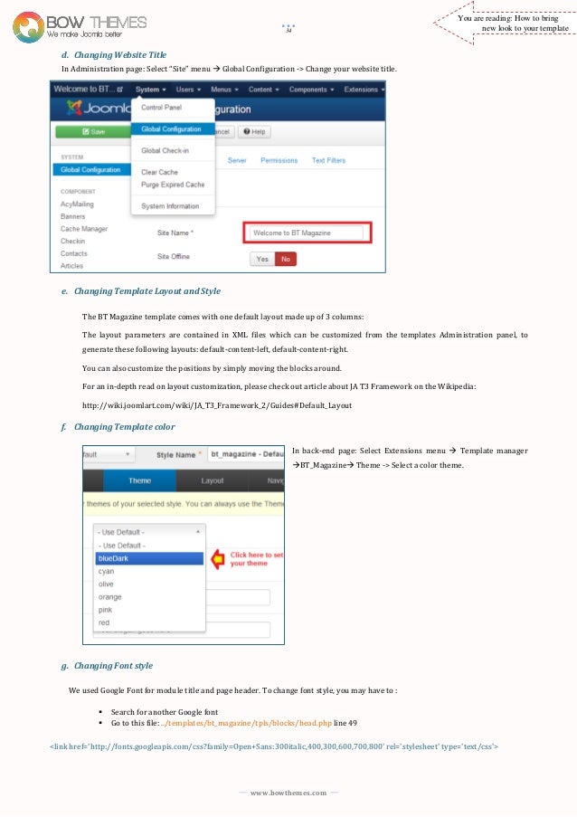 joomla tutorials to install and customize bt magazine template versio