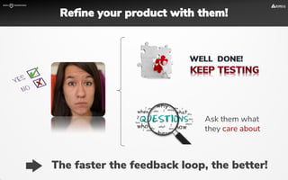 Ask them what
they
The faster the feedback loop, the better!
Refine your product with them!
 