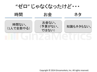 Copyright 
© 
2014 
Ginzamarkets, 
Inc. 
All 
rights 
reserved. 
“䝊䝻” 
䛨䜓䛺䛟䛺䛳䛯䛡䛹䞉䞉䞉 
᫬㛫 䛚㔠 䝛䝍 
᫬㛫䛺䛔䚹 
䠄1ே䛷඲㒊䜔䜛䠅 
䛚㔠䛺䛔䚹 
䠄ண⟬䛜䛺䛔䚸 
䛷䛿䛺䛔䠅 
▱㆑䜒䝛䝍䜒䛺䛔䚹 
 