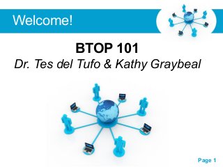 Free Powerpoint Templates
Page 1
Free Powerpoint Templates
BTOP 101
Dr. Tes del Tufo & Kathy Graybeal
Welcome!
 