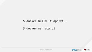 GENERAL DISTRIBUTION
$ docker build -t app:v1 .
$ docker run app:v1
 
