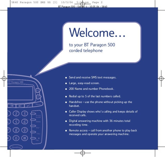 Bt paragon 500 User Guide from Telephones Online www.telephonesonlin…