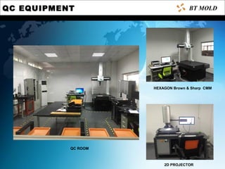 QC EQUIPMENT
2D PROJECTOR
HEXAGON Brown & Sharp CMM
BT MOLD
QC ROOM
 