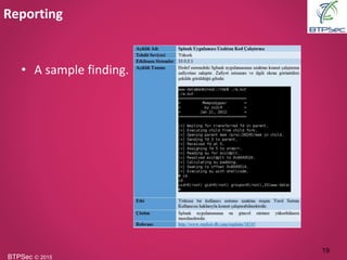BTPSec Ⓒ 2015
• A sample finding.
Reporting
19
 