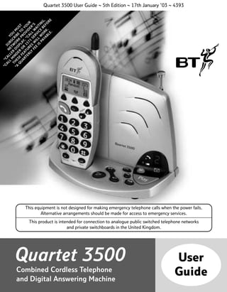Bt Quartet 3500 User Guide From Telephones Online Www Telephonesonli