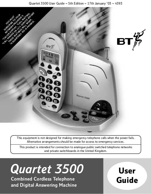 Bt Quartet 3500 User Guide From Telephones Online Www Telephonesonli Bt Quartet 3500 User Guide From Telephones Online Www Telephonesonli