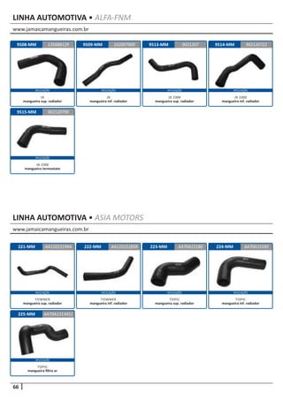 www.jamaicamangueiras.com.br
www.jamaicamangueiras.com.br
APLICAÇÃO APLICAÇÃO APLICAÇÃO APLICAÇÃO
APLICAÇÃO APLICAÇÃO APLICAÇÃO APLICAÇÃO
66
APLICAÇÃO
APLICAÇÃO
LINHA AUTOMOTIVA • ALFA-FNM
LINHA AUTOMOTIVA • ASIA MOTORS
9508-MM
9515-MM
9509-MM 9513-MM 9514-MM135688129
902120790
102007900 9021207229021207
JK
mangueira sup. radiador
JK 2300
mangueira termostato
JK
mangueira inf. radiador
JK 2300
mangueira sup. radiador
JK 2300
mangueira inf. radiador
221-MM
225-MM
222-MM 223-MM 224-MMAA11015194A
AA70A1313451
AA11015185B AA70A15185AA70A15186
TOWNER
mangueira sup. radiador
TOPIC
mangueira filtro ar
TOWNER
mangueira inf. radiador
TOPIC
mangueira sup. radiador
TOPIC
mangueira inf. radiador
 
