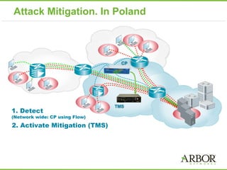 Attack Mitigation. In Poland
1. Detect
(Network wide: CP using Flow)
2. Activate Mitigation (TMS)
CP
TMS
 