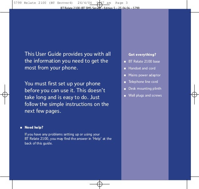 Bt Relate 2100 User Guide From Telephones Online Www Telephonesonlin