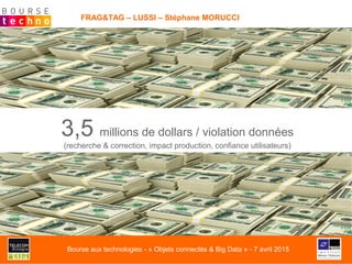 FRAG&TAG – LUSSI – Stéphane MORUCCI
3,5 millions de dollars / violation données
(recherche & correction, impact production, confiance utilisateurs)
Bourse aux technologies - « Objets connectés & Big Data » - 7 avril 2015
 
