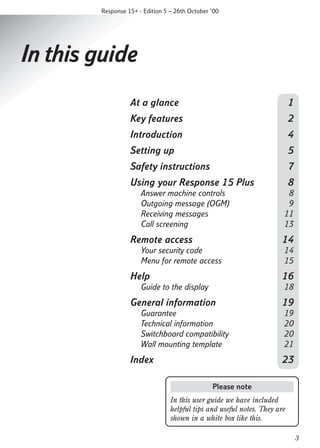 Bt response 15 plus User Guide from Telephones Online www ...