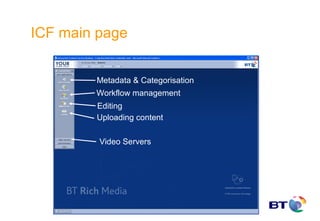ICF main page


        Metadata & Categorisation
        Workflow management
        Editing
        Uploading content

         Video Servers
 