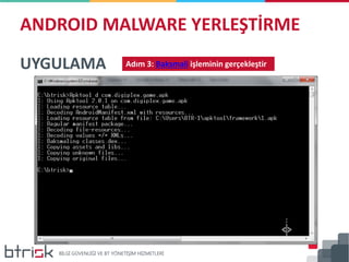 ANDROID MALWARE YERLEŞTİRME
UYGULAMA Adım 3: Baksmali işleminin gerçekleştir
 