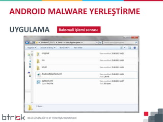 ANDROID MALWARE YERLEŞTİRME
UYGULAMA Baksmali işlemi sonrası
 