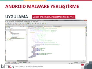 ANDROID MALWARE YERLEŞTİRME
UYGULAMA Zararlı projemizin AndroidManifest dosyası
 