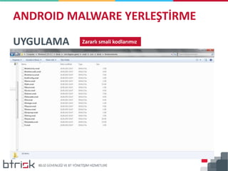 ANDROID MALWARE YERLEŞTİRME
UYGULAMA Zararlı smali kodlarımız
 