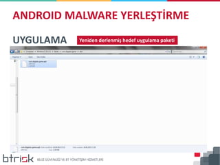 ANDROID MALWARE YERLEŞTİRME
UYGULAMA Yeniden derlenmiş hedef uygulama paketi
 
