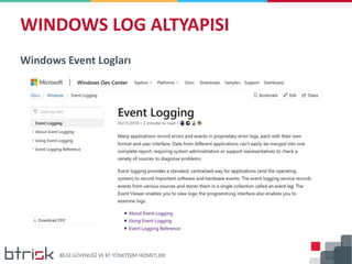 Windows Event Logları
WINDOWS LOG ALTYAPISI
 
