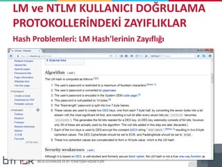 LM ve NTLM KULLANICI DOĞRULAMA
PROTOKOLLERİNDEKİ ZAYIFLIKLAR
Hash Problemleri: LM Hash'lerinin Zayıflığı
 
