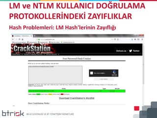 LM ve NTLM KULLANICI DOĞRULAMA
PROTOKOLLERİNDEKİ ZAYIFLIKLAR
Hash Problemleri: LM Hash'lerinin Zayıflığı
 