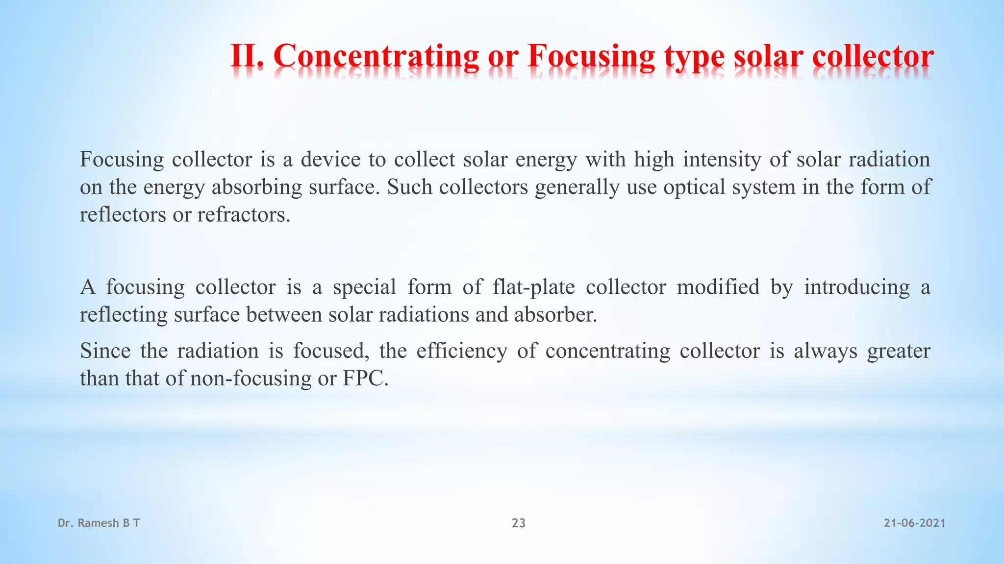 Solar Radiation Geometry, Solar Thermal Conversion and Applications | PPTX