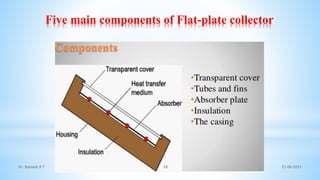 Five main components of Flat-plate collector
21-06-2021
18
Dr. Ramesh B T
 