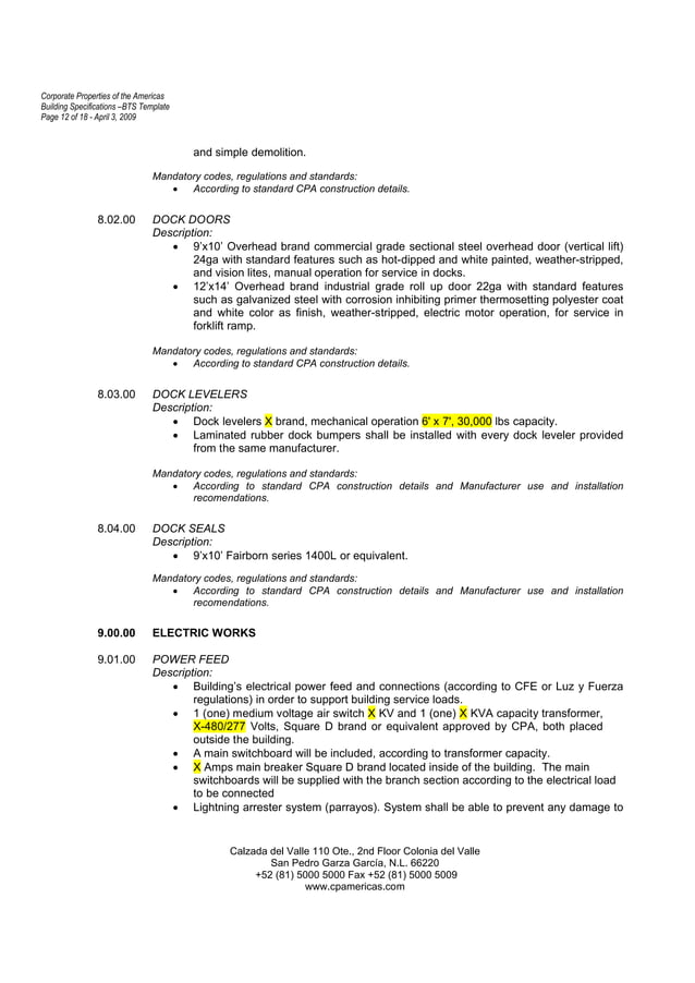 Bts Construction Building Specs Template 20090220 Tipo