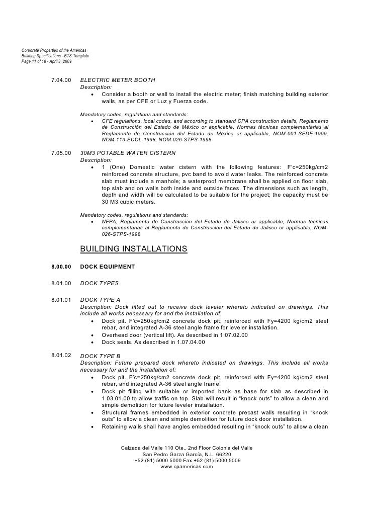 Building Specification Template bts construction building specs template 20090220 tipo