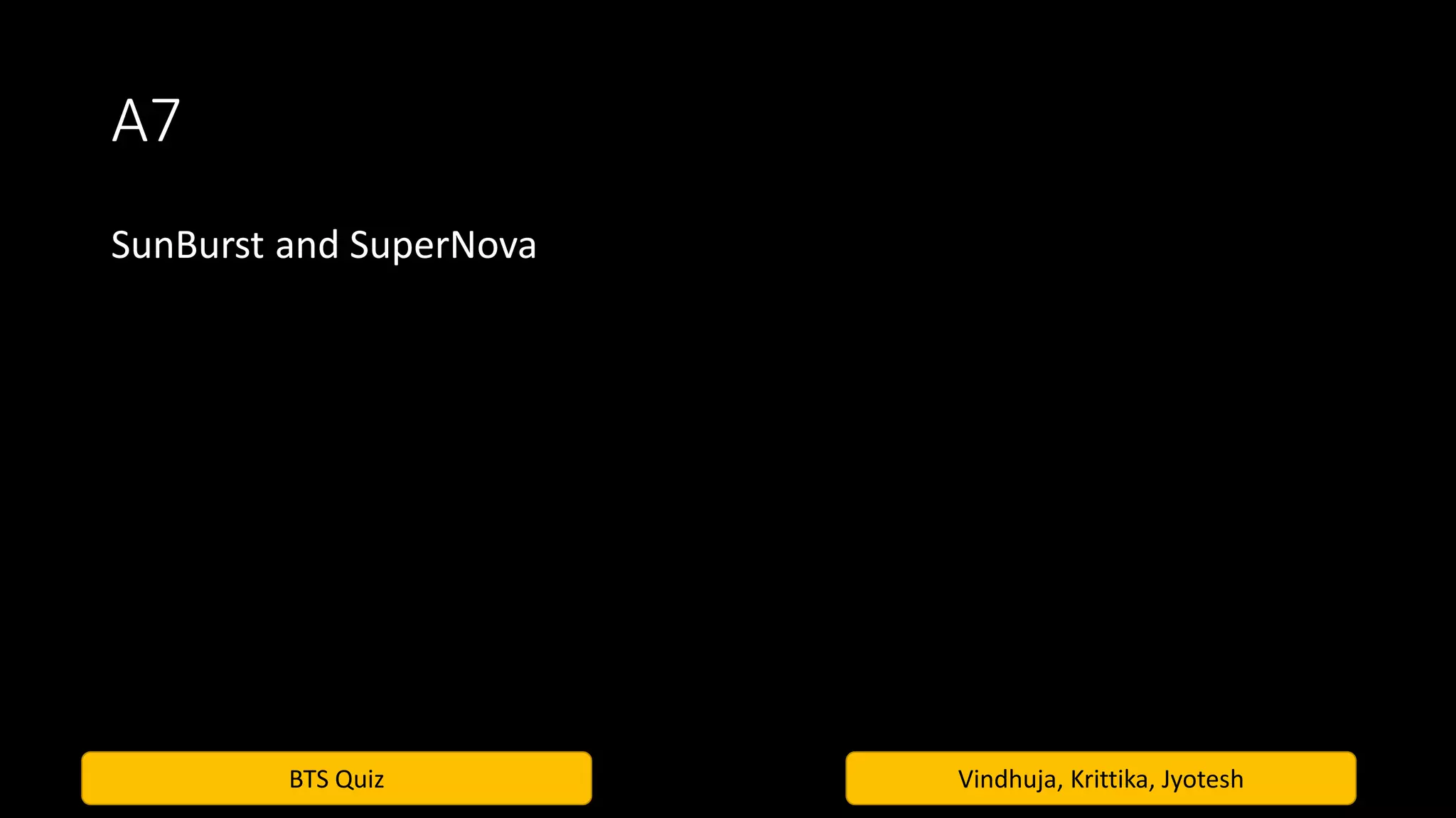 BTS Quiz Vindhuja, Krittika, Jyotesh
A7
SunBurst and SuperNova
 