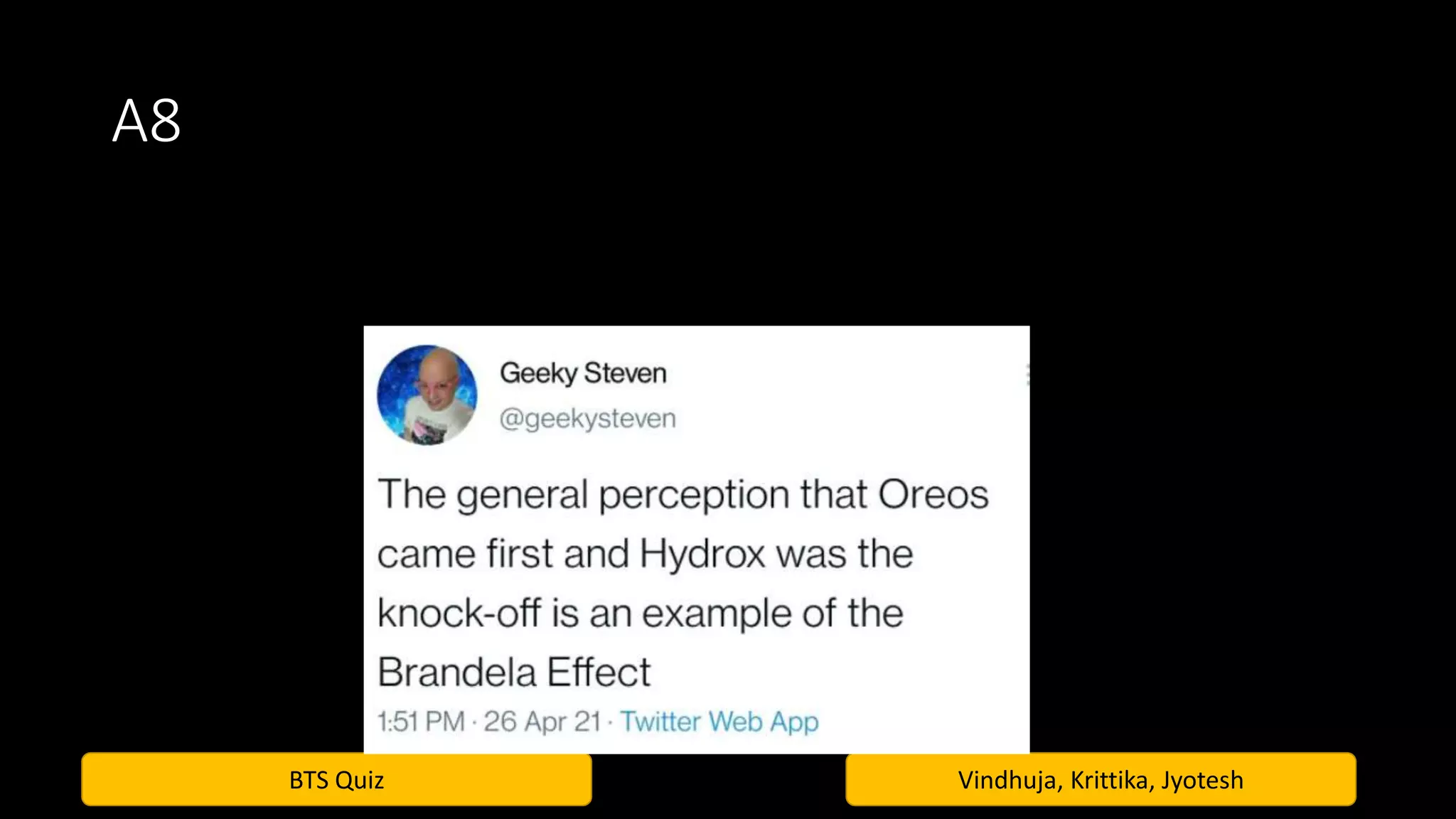 BTS Quiz Vindhuja, Krittika, Jyotesh
A8
 