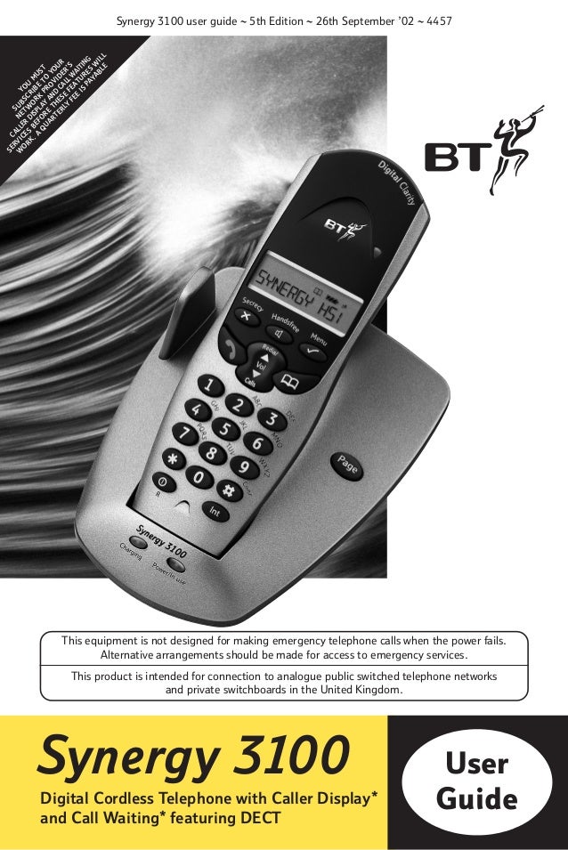Bt Synergy 3100 User Guide From Telephones Online Www Telephonesonli Bt Synergy 3100 User Guide From Telephones Online Www Telephonesonli