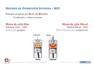 Tecnologia 3: MOTORS ESO3 Maq Termiques Classe
1516ESO3 Maq Termiques Classe 1516
Pag. 19 de 25
MOTOR DE CICLE OTTO
Nikolaus Otto, 1862
Motor d'encesa per guspira
 