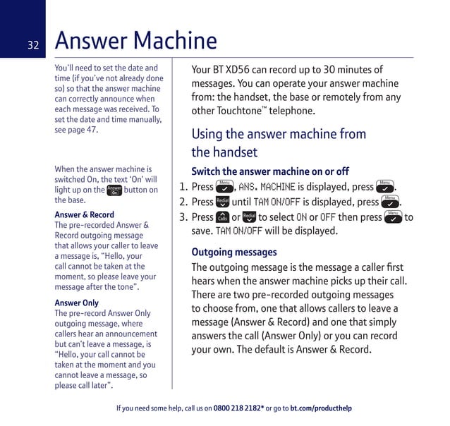 BT XD56 Digital Cordless Phone User Guide