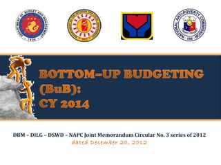 DBM – DILG – DSWD – NAPC Joint Memorandum Circular No. 3 series of 2012

dated December 20, 2012

 
