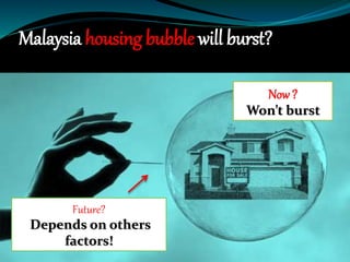 Malaysia housing bubble will burst?
Future?
Depends on others
factors!
Now?
Won’t burst
 