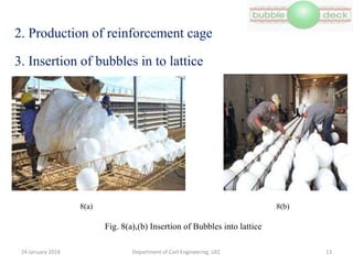 2. Production of reinforcement cage
3. Insertion of bubbles in to lattice
Department of Civil Engineering, UEC 13
8(a) 8(b)
Fig. 8(a),(b) Insertion of Bubbles into lattice
24 January 2018
 
