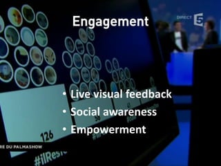 Engagement
• Live visual feedback
• Social awareness
• Empowerment
 