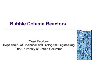 Bubble Column Reactors


                 Quak Foo Lee
Department of Chemical and Biological Engineering
       The University of British Columbia
 