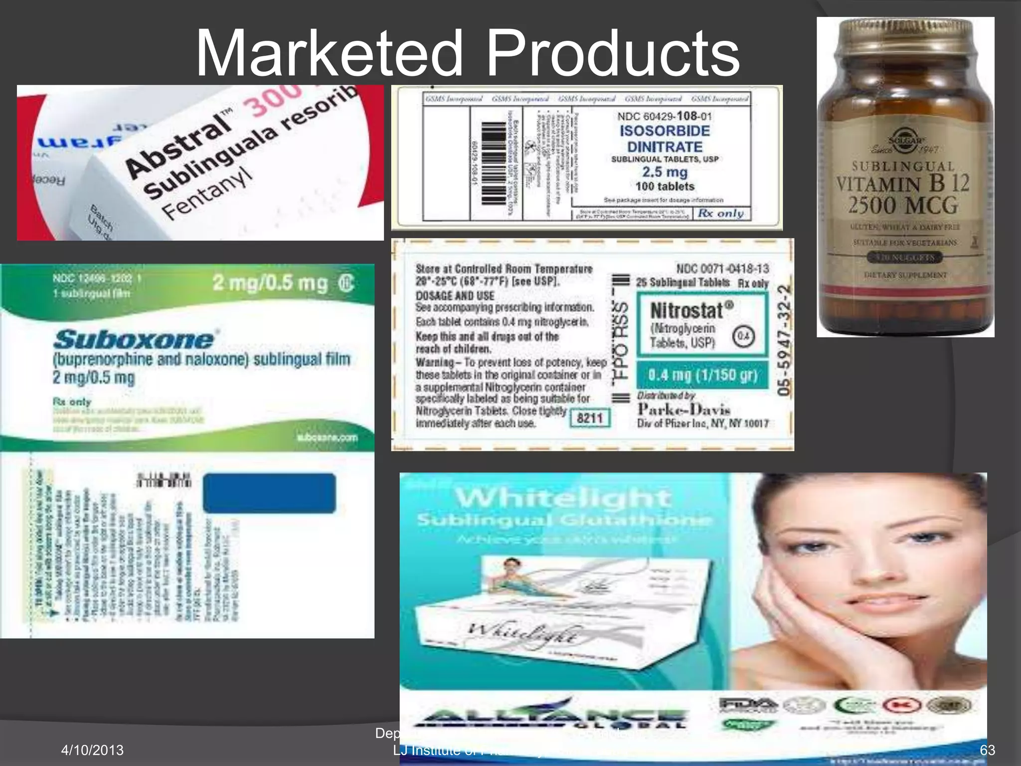 Marketed Products




                 Department of Pharmaceutical Technology,
4/10/2013          LJ Institute of Pharmacy, Ahmedabad      63
 