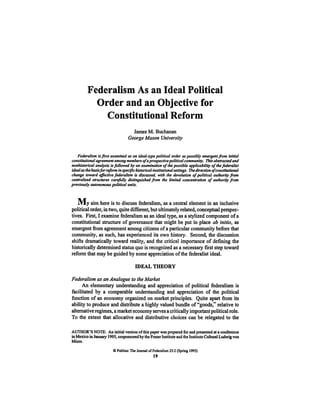Federalism as an ideal political order and an objective for constitutional reform