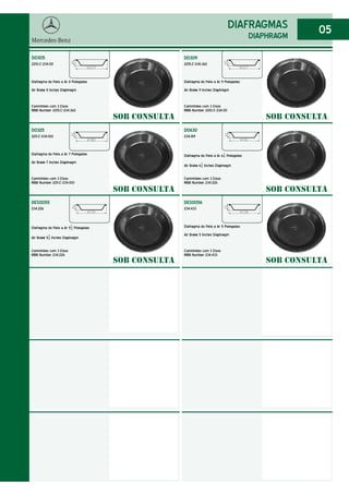 05DIAFRAGMAS
DIAPHRAGM
D0305
2210.C-234.101
Diafragma do Freio a Ar 8 Polegadas
Air Brake 8 Inches Diaphragm
Caminhões com 3 Eixos
MBB Number 2215.C-234.362
D0309
2215.C-234.362
Diafragma do Freio a Ar 9 Polegadas
Air Brake 9 Inches Diaphragm
Caminhões com 3 Eixos
MBB Number 2210.C-234.101
D0325
2211.C-234.100
Diafragma do Freio a Ar 7 Polegadas
Air Brake 7 Inches Diaphragm
Caminhões com 3 Eixos
MBB Number 2211.C-234.100
D0630
234.189
Diafragma do Freio a Ar 6?Polegadas
Air Brake 6?Inches Diaphragm
Caminhões com 3 Eixos
MBB Number 234.226
DES0055
234.226
Diafragma do Freio a Ar 5yPolegadas
Air Brake 5yInches Diaphragm
Caminhões com 3 Eixos
MBB Number 234.226
DES0056
234.433
Diafragma do Freio a Ar 5 Polegadas
Air Brake 5 Inches Diaphragm
Caminhões com 3 Eixos
MBB Number 234.433
SOB CONSULTA SOB CONSULTA
SOB CONSULTA SOB CONSULTA
SOB CONSULTA SOB CONSULTA
 