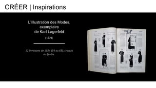 12 livraisons de 1924 (54 au 65), croquis
au feutre.
(1921)
L’Illustration des Modes,
exemplaire
de Karl Lagerfeld
CRÉER |...