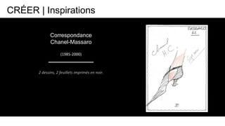 2 dessins, 2 feuillets imprimés en noir.
(1985-2000)
Correspondance
Chanel-Massaro
CRÉER | Inspirations
 