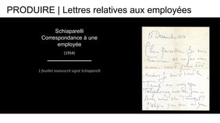 1 feuillet manuscrit signé Schiaparelli
ii
(1954)
Schiaparelli
Correspondance à une
employée
PRODUIRE | Lettres relatives ...