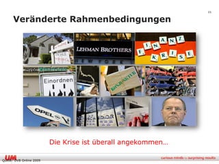 21

      Veränderte Rahmenbedingungen




                          Die Krise ist überall angekommen…

Quelle: OVB Online 2009
 
