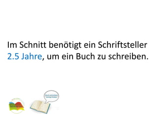 Im Schnitt benötigt ein Schriftsteller 2.5 Jahre, um ein Buch zu schreiben.