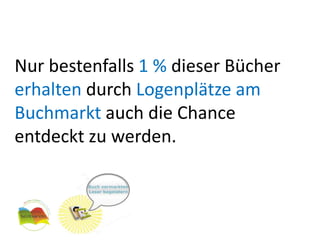 Nur bestenfalls 1 % dieser Bücher
erhalten durch Logenplätze am
Buchmarkt auch die Chance
entdeckt zu werden.
 