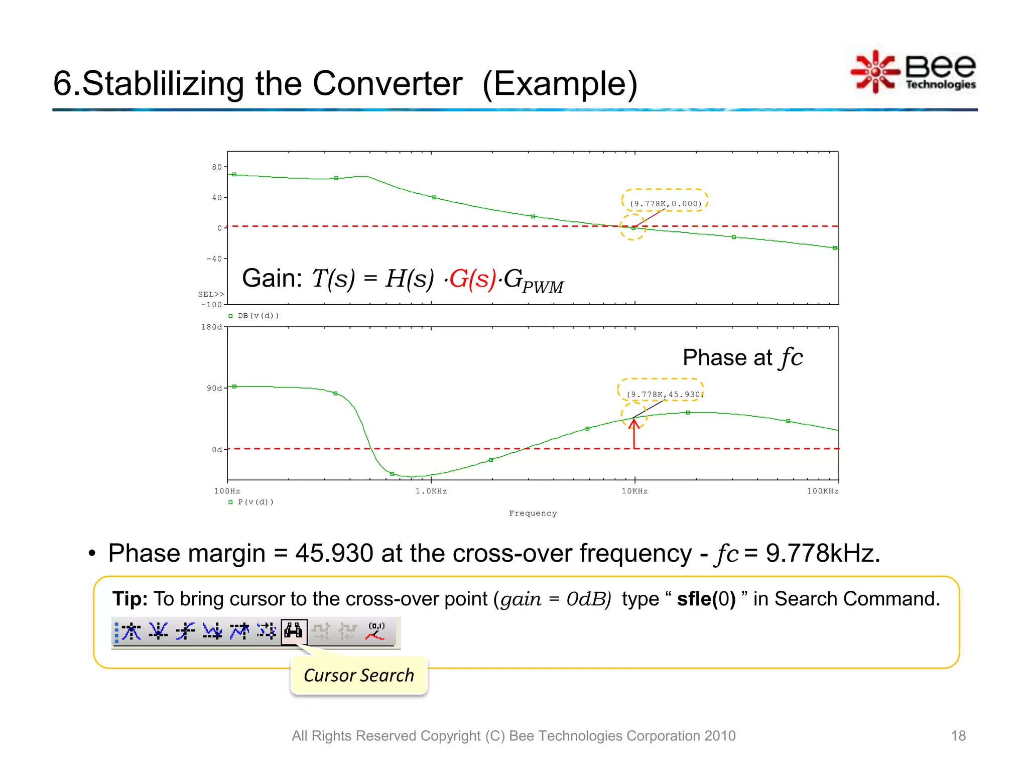 6.Stablilizing the Converter  (Example)All Rights Reserved Copyright (C) Bee Technologies Corporation 201013Step3 Select a crossover frequency (fc < fosc/4), for this example, 10kHz is selected. Then complete the table.Calcuted value of the Rupper//Rlower
