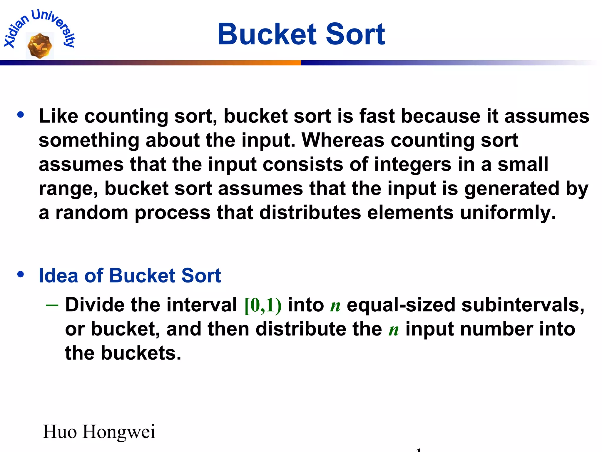Bucket sort | PPT | Programming Languages | Computing